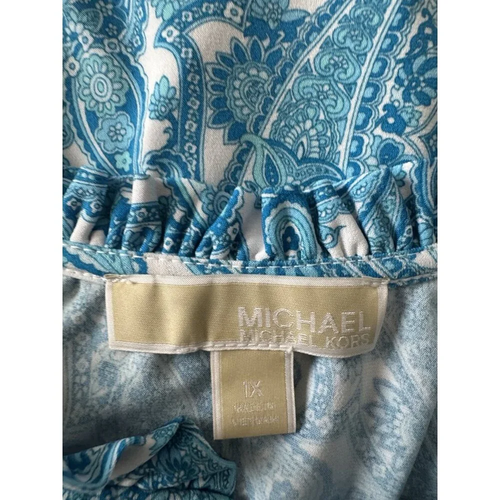 Michael Kors Shift Dress 1X Blue White Paisley Sleeveless Stretch Career Church